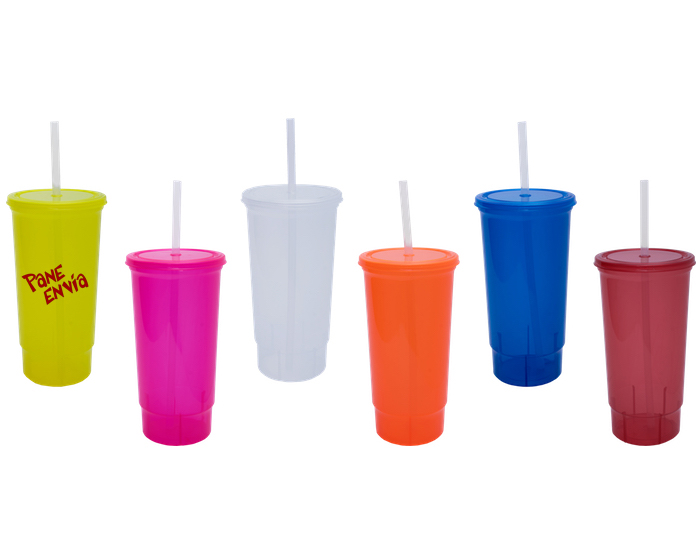 VASO DE PLASTICO CON TAPA Y POPOTE C744